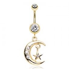 Golden Moon and Star Belly Button Ring