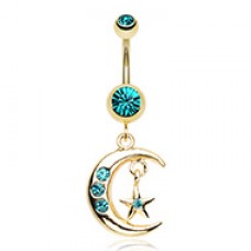 Golden Moon and Star Belly Button Ring