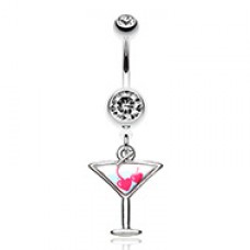 Heart Cherries Martini Glass Belly Button Ring