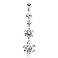 Glistening Snow Flower Belly Button Ring