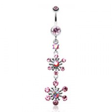 Glistening Snow Flower Belly Button Ring
