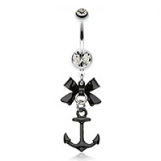 Cute Anchor Bow-Tie Steel Top Belly Button Ring