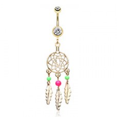 Golden Classic Beaded Dreamcatcher Belly Button Ring