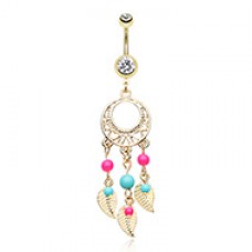 Golden Enchanted Dream Catchers Belly Button Ring
