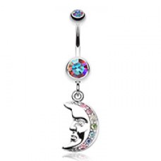 Crescent Moon Face Belly Button Ring