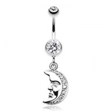 Crescent Moon Face Belly Button Ring