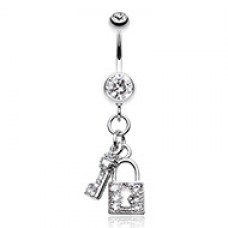 Glistening Lock and Key Belly Button Ring