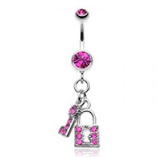 Glistening Lock and Key Belly Button Ring