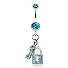 Glistening Lock and Key Belly Button Ring