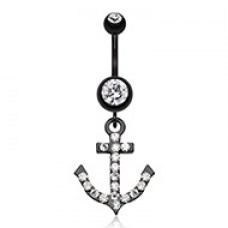 Blackline Anchor Gem Sparkle Belly Button Ring