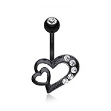 Blackline Heart on Heart Belly Button Ring