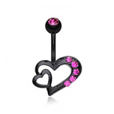 Blackline Heart on Heart Belly Button Ring