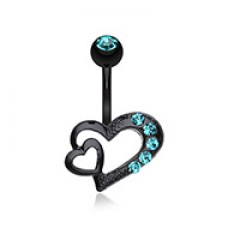 Blackline Heart on Heart Belly Button Ring