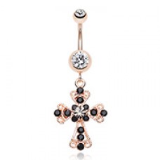 Rose Gold Patonce Cross Belly Button Ring