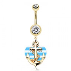 Golden Anchor Nautical Heart Belly Button Ring