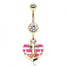 Golden Anchor Nautical Heart Belly Button Ring