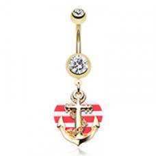 Golden Anchor Nautical Heart Belly Button Ring