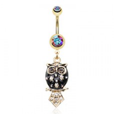 Golden Blossom Owl Belly Button Ring