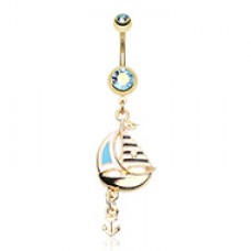 Golden Sail Boat Anchor Dangle Belly Button Ring