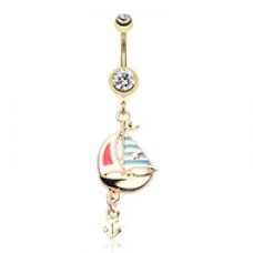 Golden Sail Boat Anchor Dangle Belly Button Ring