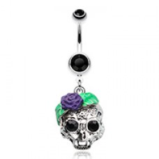 Rose Ornate Sugar Skull Belly Button Ring