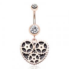 Rose Gold Geared Heart Belly Button Ring