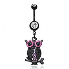 Black Dazzle Owl Belly Button Ring