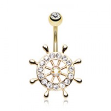 Golden Sparkle Anchor Wheel Belly Button Ring