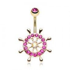 Golden Sparkle Anchor Wheel Belly Button Ring