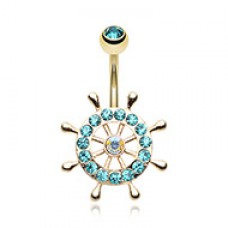Golden Sparkle Anchor Wheel Belly Button Ring