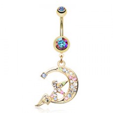 Golden Crescent Moon Fairy Belly Button Ring