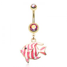 Golden Tropical Stripe Fish Belly Button Ring