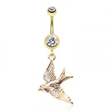 Golden Flying Swallow Sparkle Belly Button Ring
