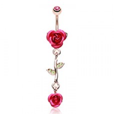 Rose Gold Bright Metal Rose Belly Button Ring