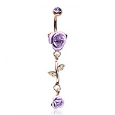 Rose Gold Bright Metal Rose Belly Button Ring