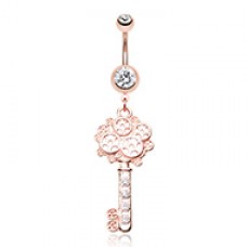 Rose Gold Steampunk Sparkle Key Belly Button Ring