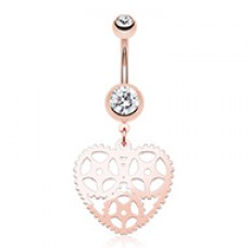 Rose Gold Steampunk Hollow Heart Belly Button Ring