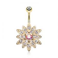 Golden Chrysanthemum Flower Belly Button Ring