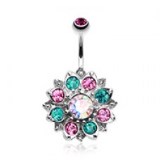 Gleaming Lotus Sparkle Flower Belly Button Ring