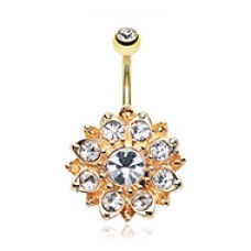 Golden Lotus Sparkle Flower Belly Button Ring