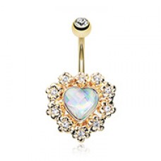 Golden Sparkle Heart Flower Belly Button Ring