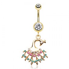 Golden Peacock Dance Belly Button Ring