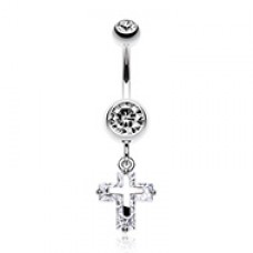 Dainty Cross Sparkle Belly Button Ring