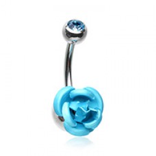 Bright Metal Rose Blossom Belly Button Ring