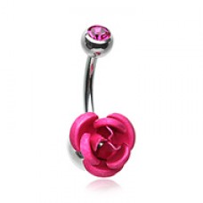 Bright Metal Rose Blossom Belly Button Ring