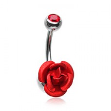 Bright Metal Rose Blossom Belly Button Ring