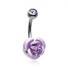 Bright Metal Rose Blossom Belly Button Ring