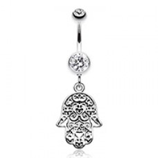 Floral Filigree Hamsa Belly Button Ring