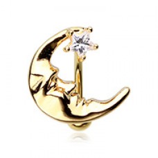 Golden Crescent Moon Shine Reverse Belly Button Ring
