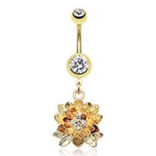 Golden Divine Lotus Belly Button Ring 